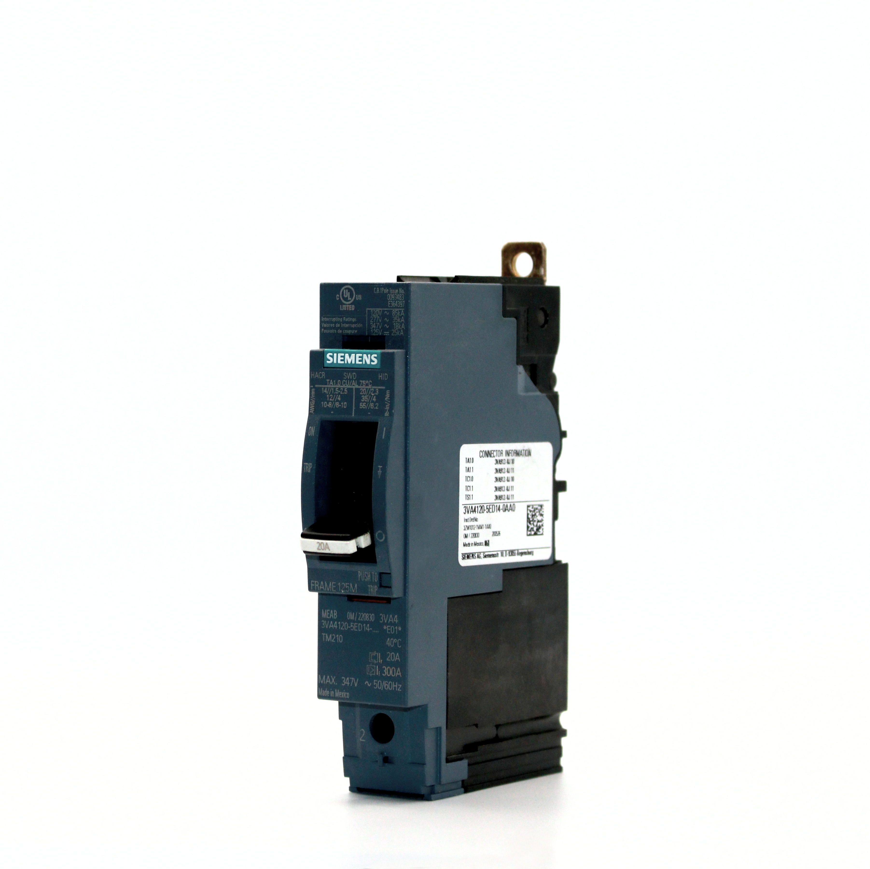 Siemens SENTRON 3VA41 1-Pole Circuit Breaker, 277V, 35kAIC (20A-50A)