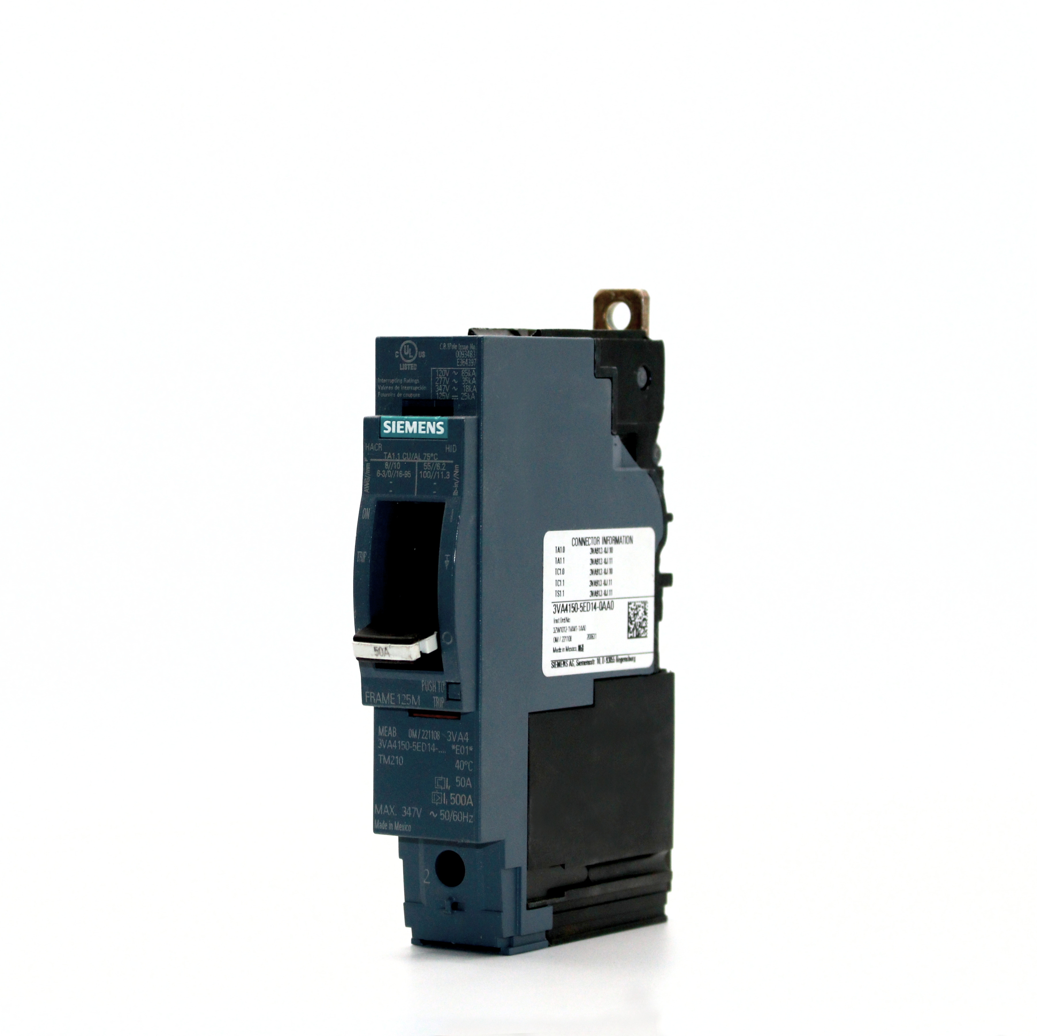 Siemens SENTRON 3VA41 1-Pole Circuit Breaker, 277V, 35kAIC (20A-50A)