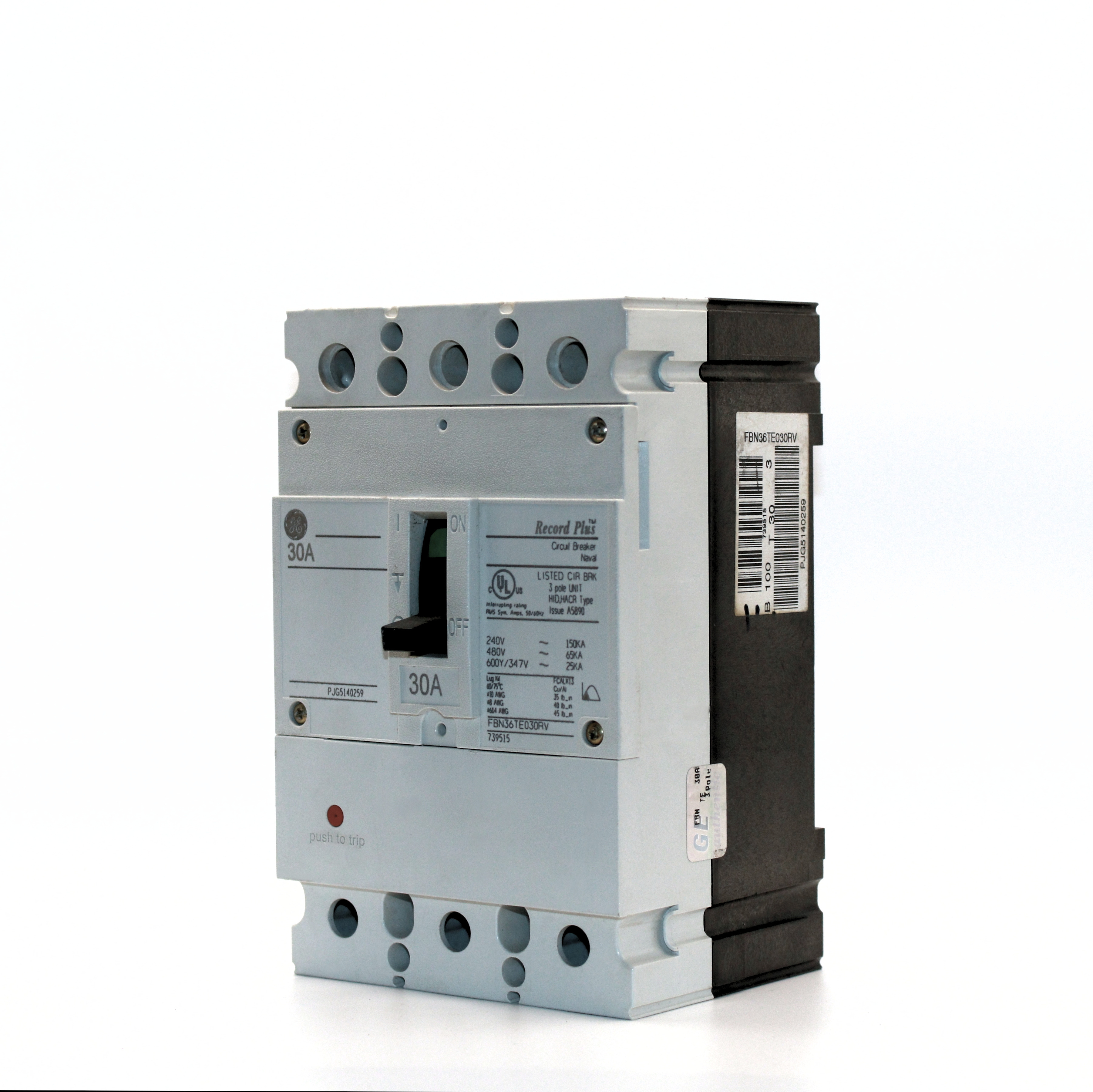 GE Record Plus FBN 3-Pole Circuit Breaker, 600V (15A-90A)