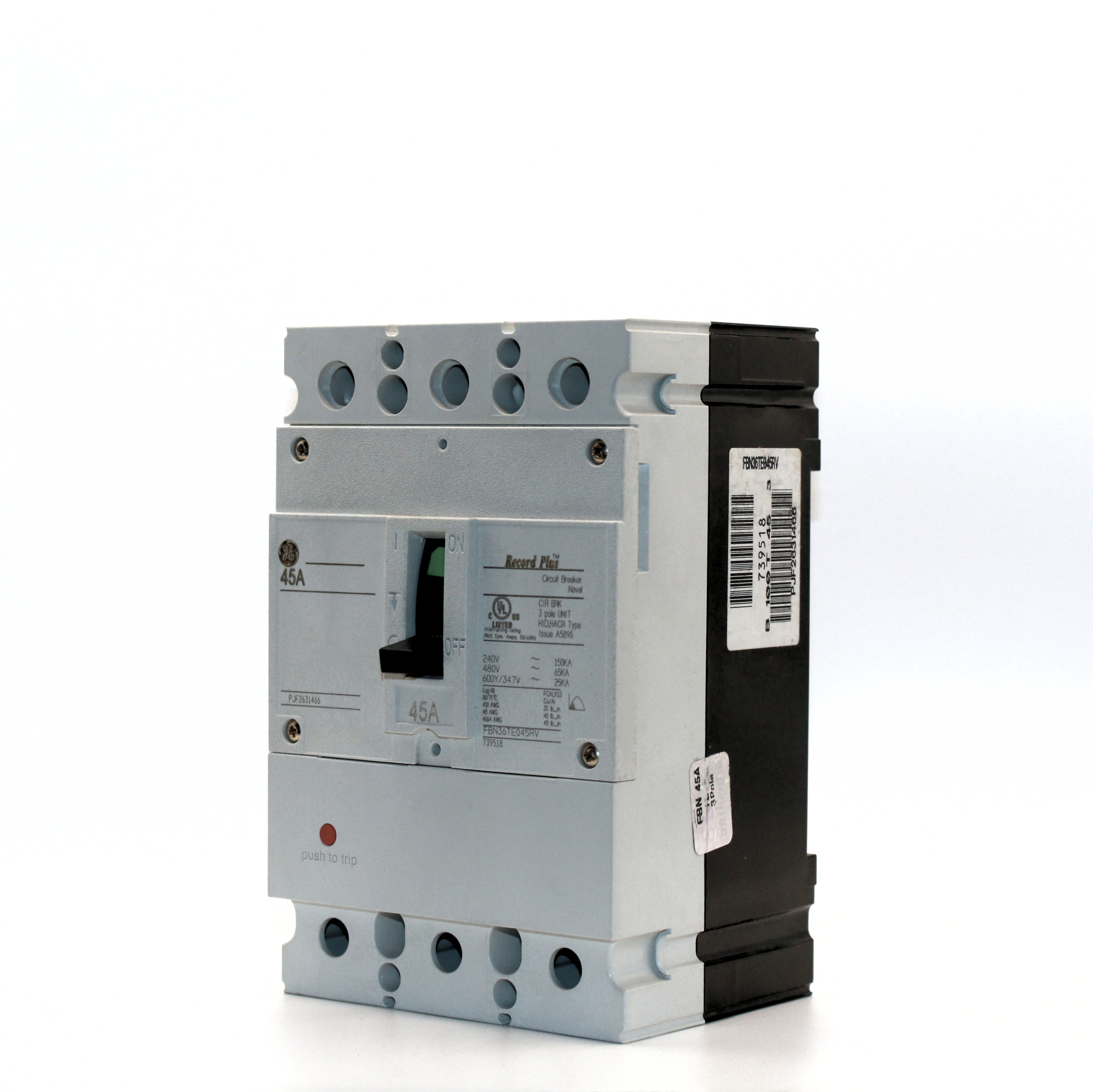 GE Record Plus FBN 3-Pole Circuit Breaker, 600V (15A-90A)