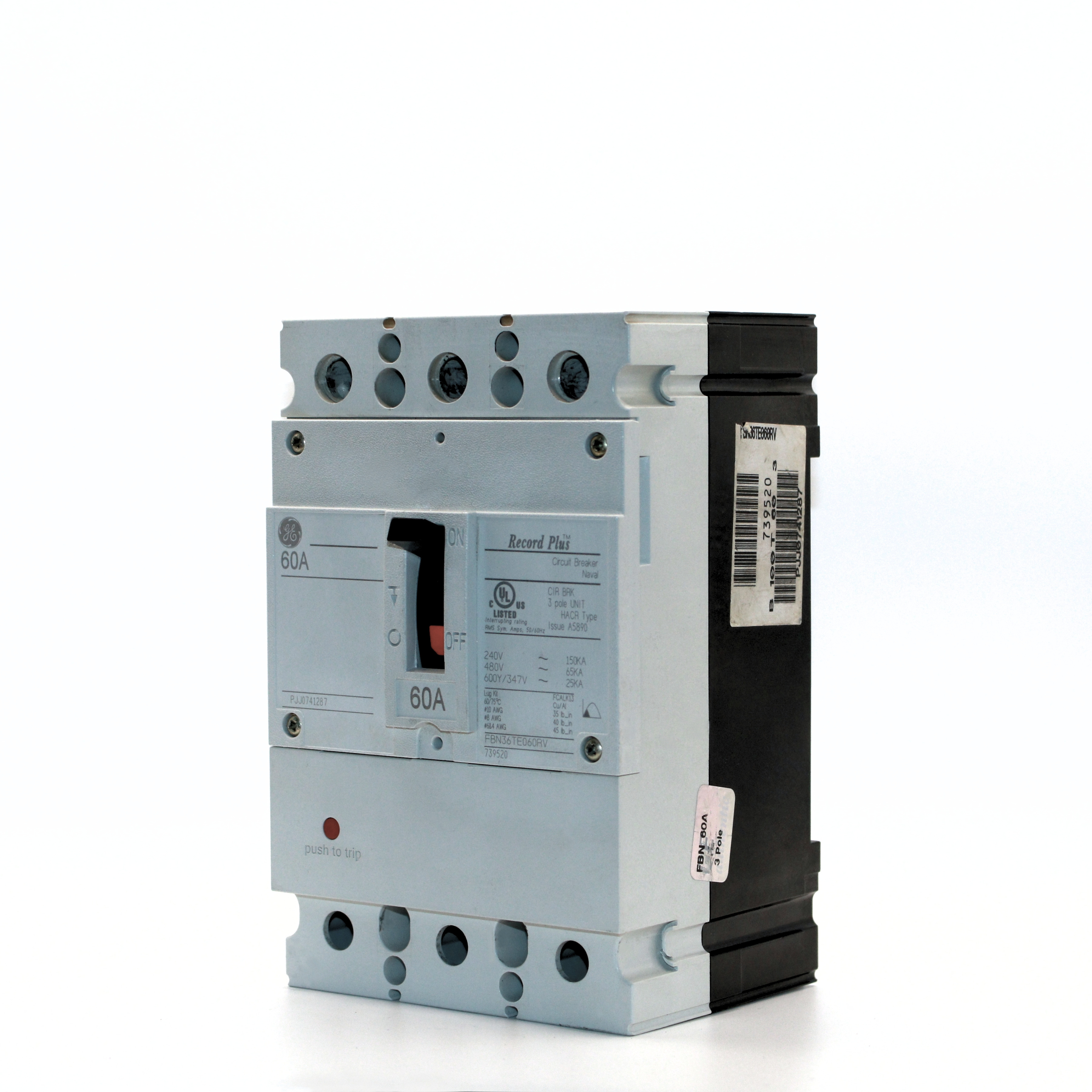GE Record Plus FBN 3-Pole Circuit Breaker, 600V (15A-90A)