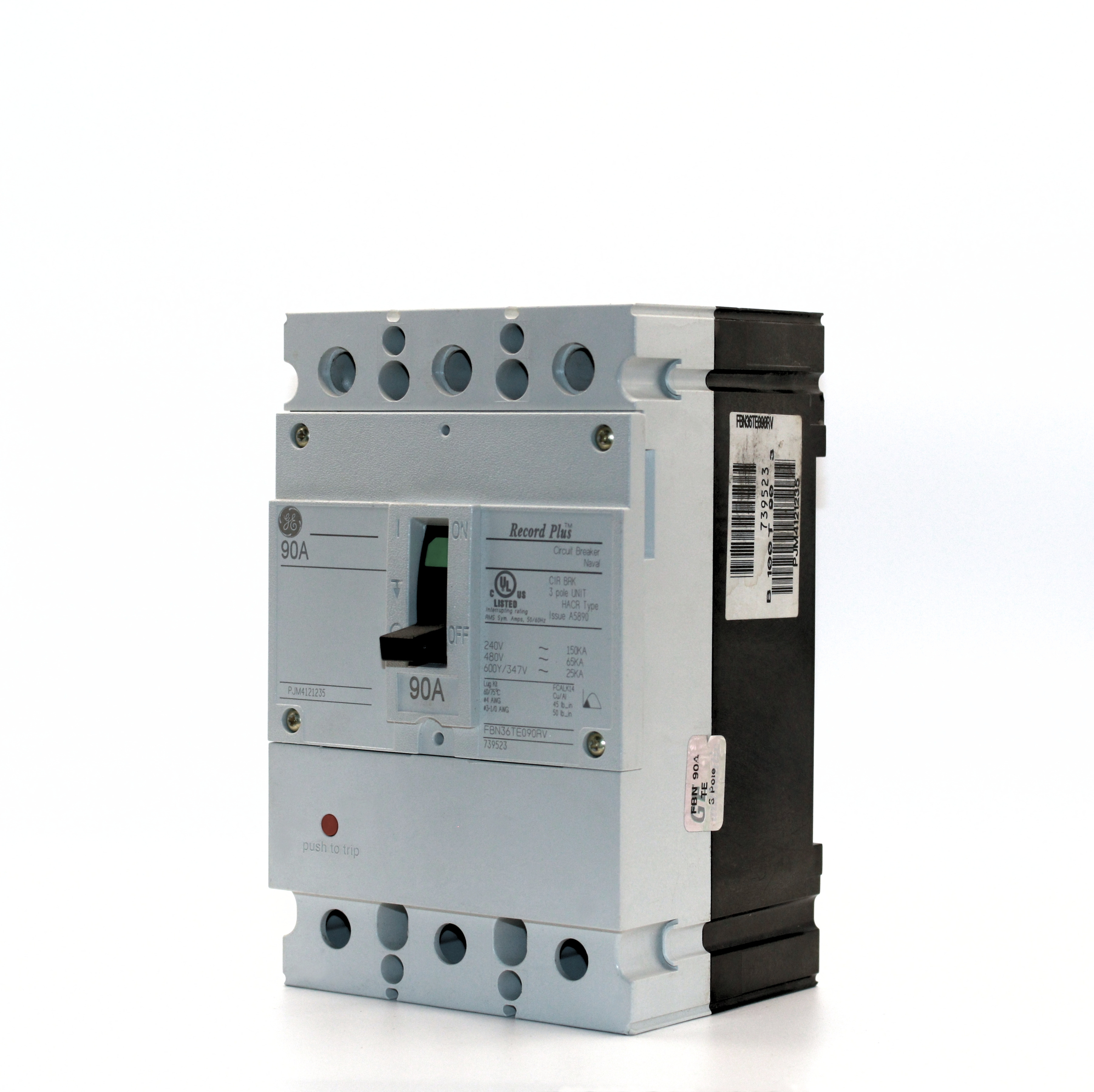 GE Record Plus FBN 3-Pole Circuit Breaker, 600V (15A-90A)