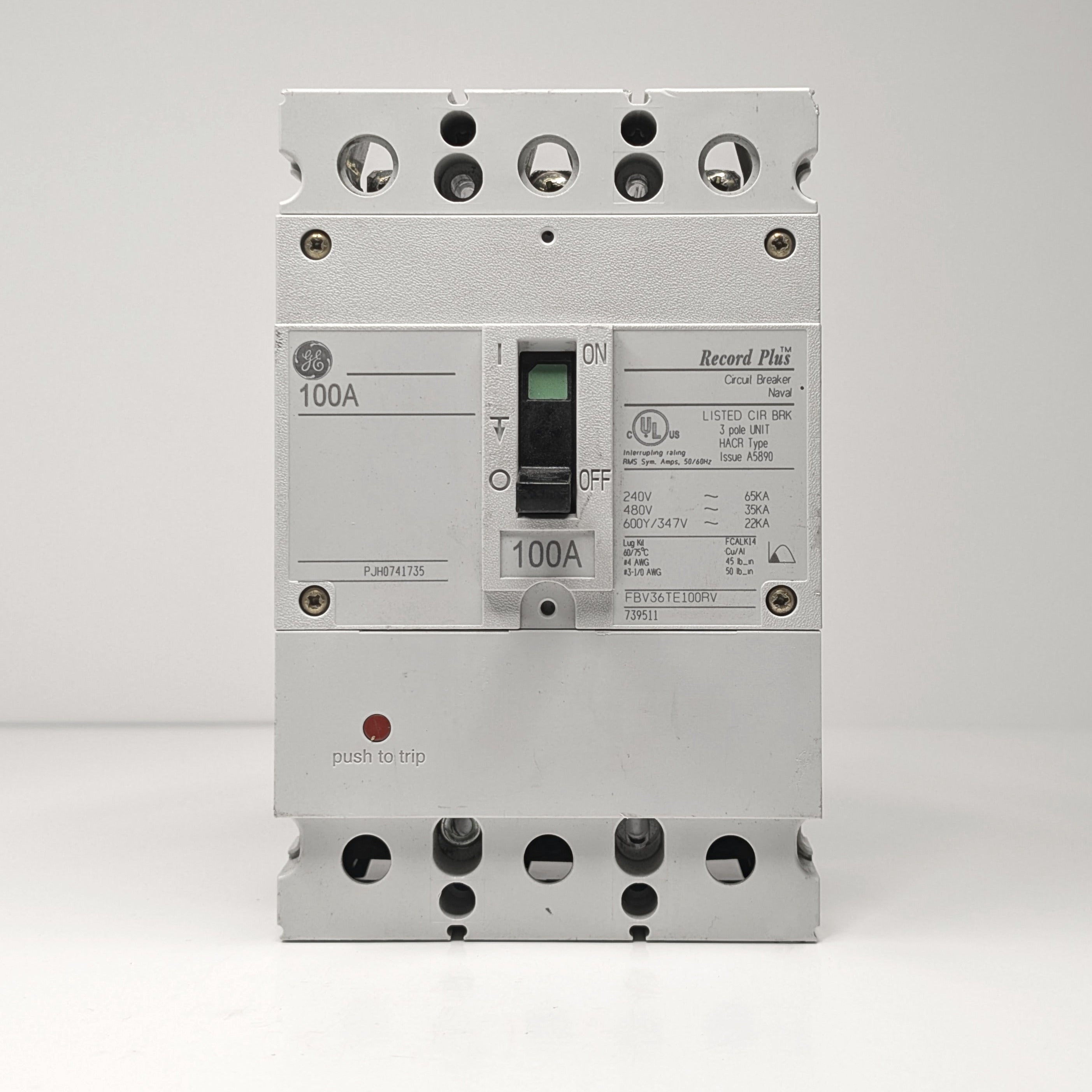 GE Record Plus FBV 3-Pole Circuit Breaker, 600V  (45A - 100A)