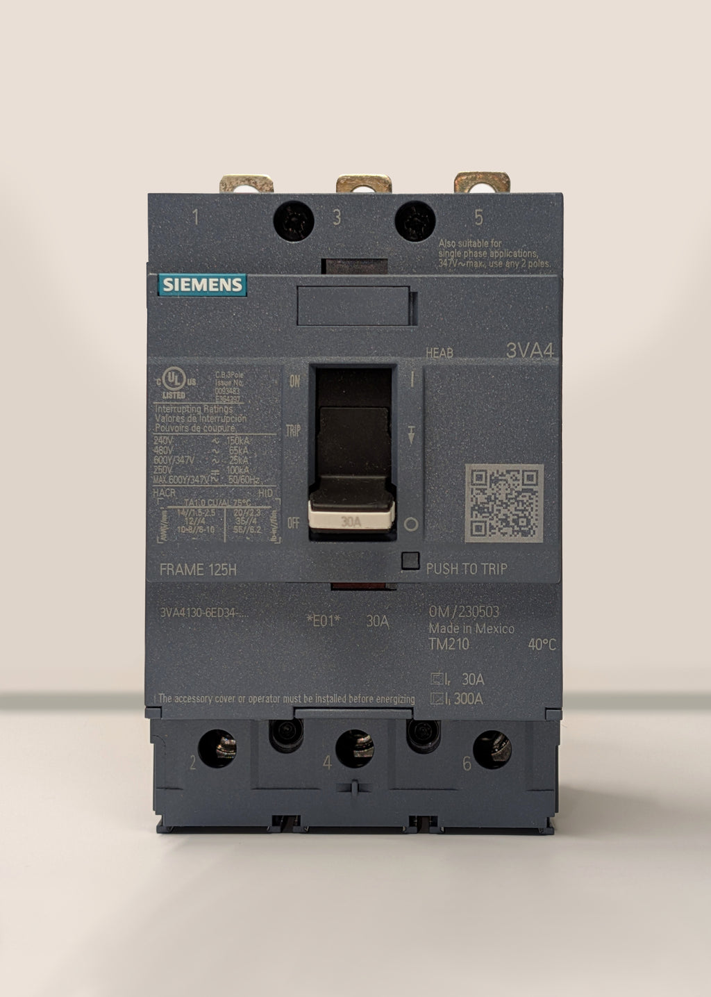Siemens 3VA4130-6ED34-0AA0 3 Pole Circuit Breaker
